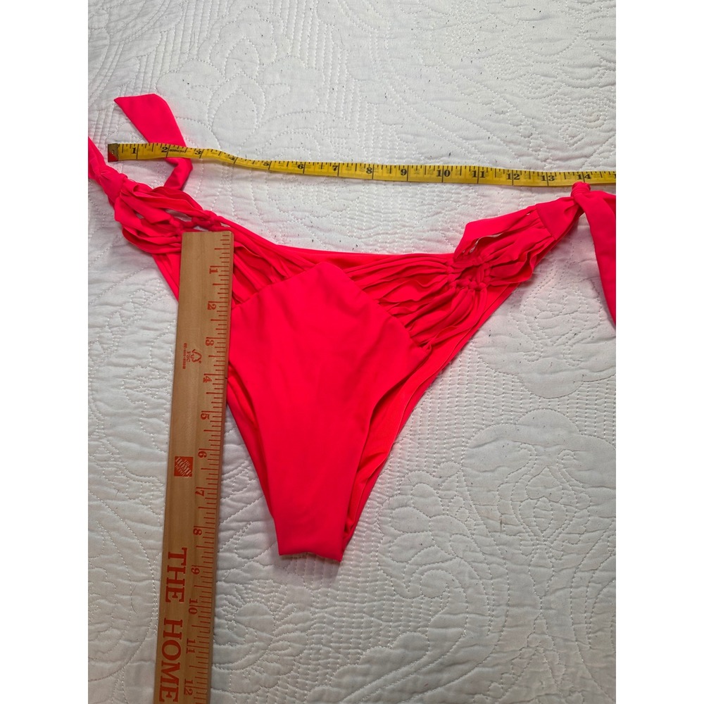 Hekla Bikini Bottom Women 44/L Neon Pink Macrame Tie Side Italian Swimwear - Picture 1 of 6